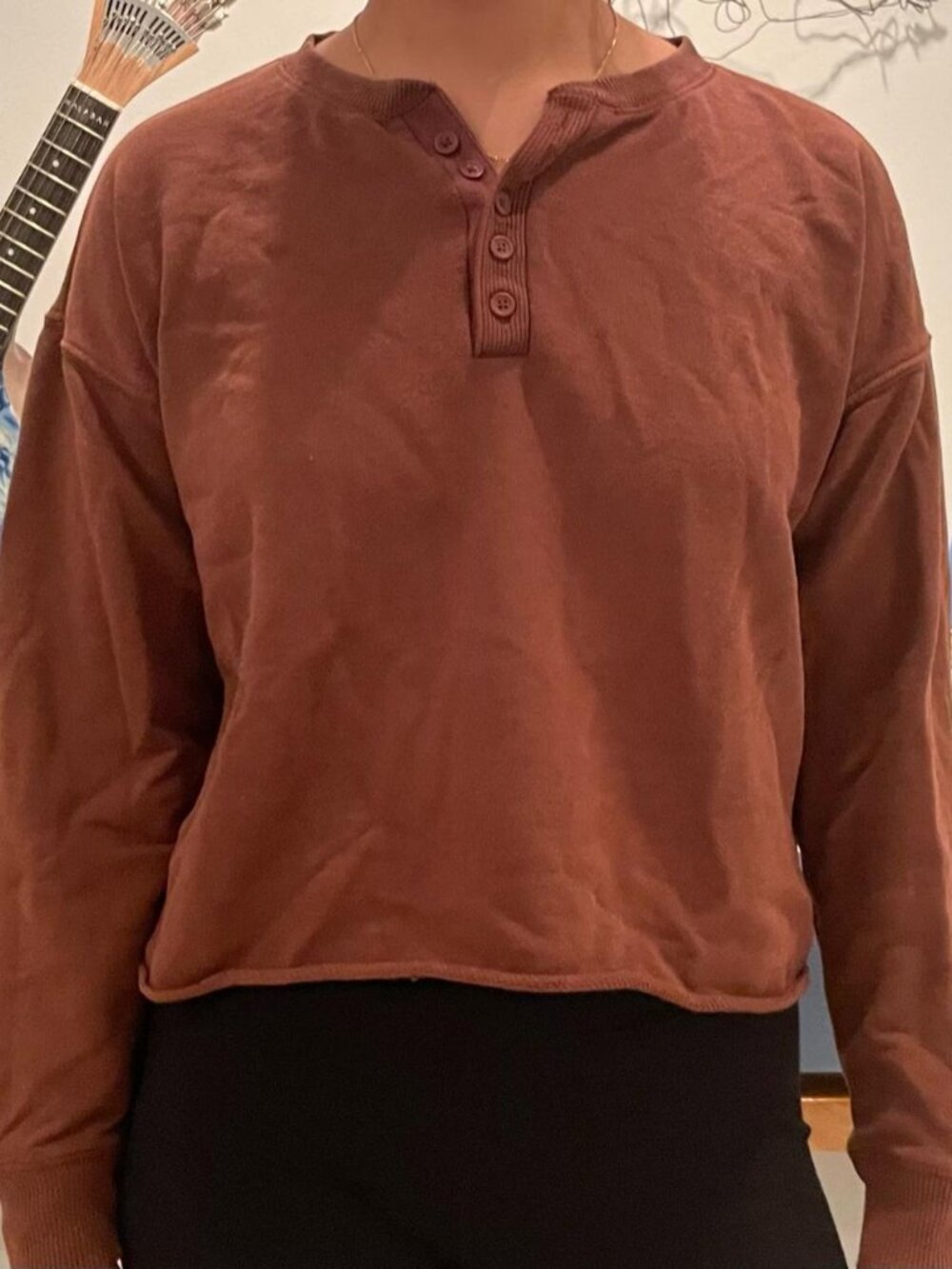 American Eagle Outfitters Women's Brown and Burgundy Shirt